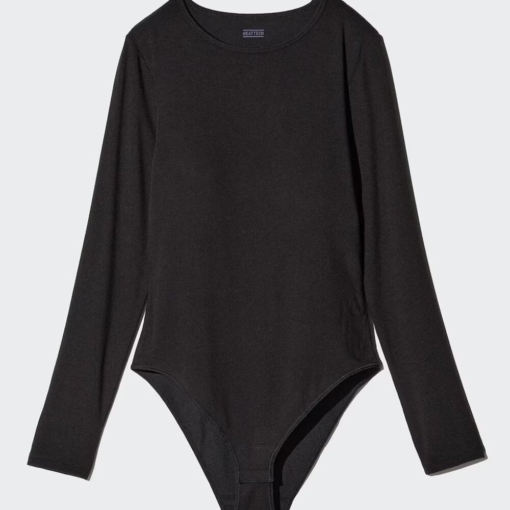 Uniqlo Ribbed Heattech extra warm heat tech bodysuit medium black thermal